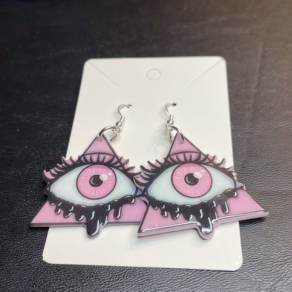 Pink Goth Evil Eye Earrings - Picture 8 of 8